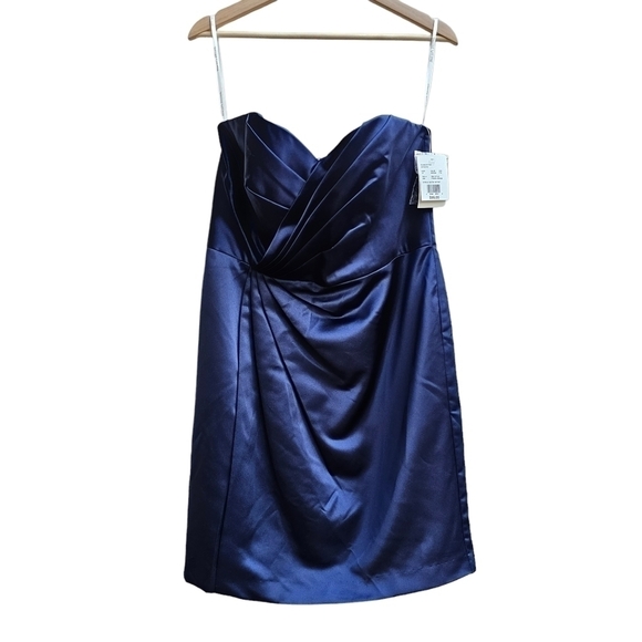 Strapless Satin Sweetheart Neckline Party Dress in Dark Blue, Size Medium - Picture 4 of 11